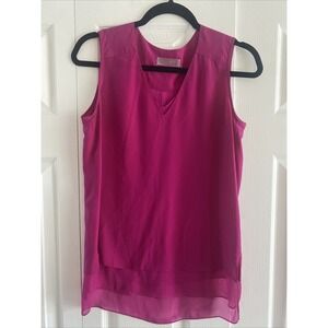 Reed Krakoff Layered Silk Blouse Womens Size 2 Magenta Pink V-Neck Top Luxury
